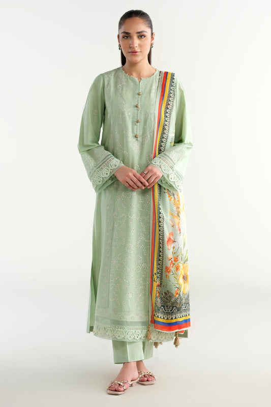 3 Piece - Printed & Embriodered Suit - C6230