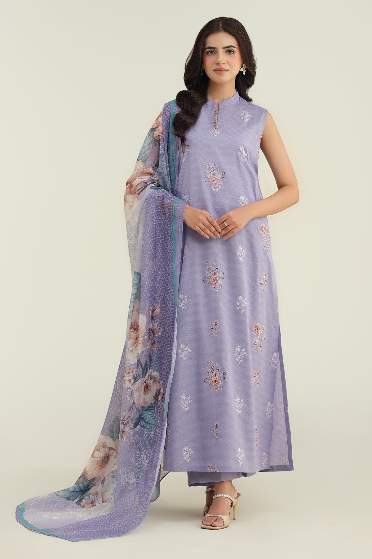 3 Piece-Printed & Embroidered Suit-C6234