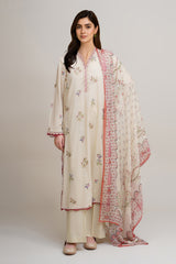 3 Piece - Printed & Embroidered Suit - C6236