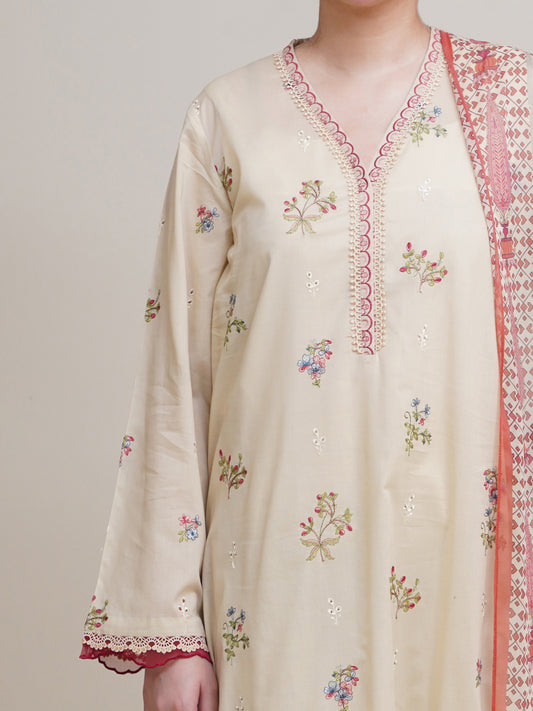 3 Piece - Printed & Embroidered Suit - C6236