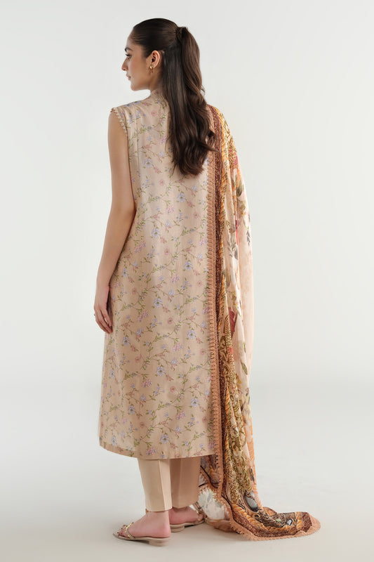 3 Piece - Printed Embroidered Suit - C6244
