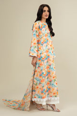 3 Piece - Printed & Embroidered Suit - C6245