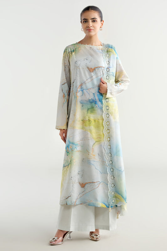 3 Piece - Printed & Embroidered Suit - C6265