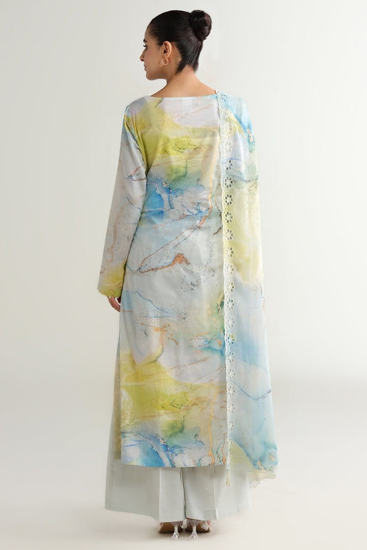 3 Piece - Printed & Embroidered Suit - C6265