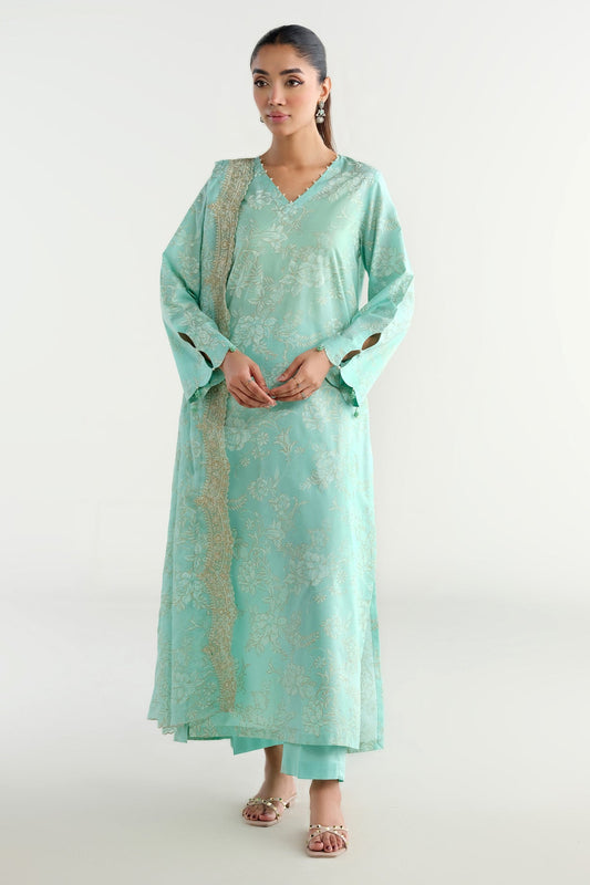 3 Piece - Printed & Embroidered Suit - C6270
