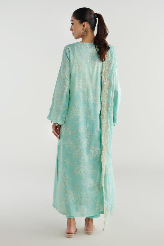3 Piece - Printed & Embroidered Suit - C6270