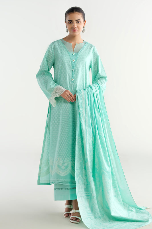 3 Piece - Printed Embroidered Suit - C6274