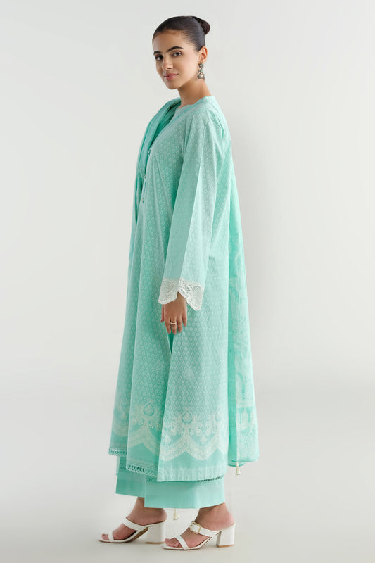 3 Piece - Printed Embroidered Suit - C6274