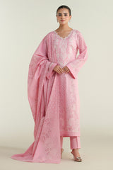 3 Piece - Printed & Embroidered Suit - C6275