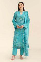 3 Piece - Printed & Embroidered Suit - C6276