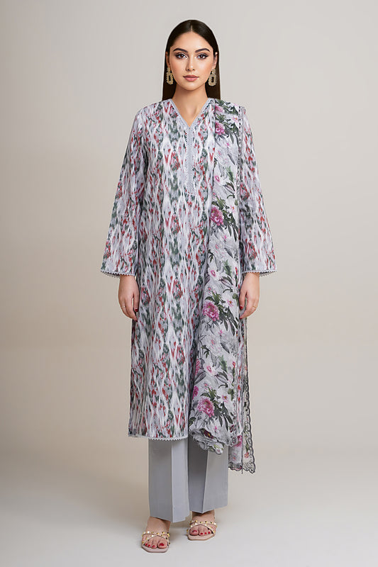 3 Piece - Printed & Embroidered Suit - C6296