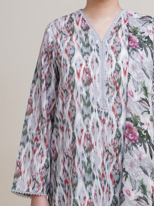3 Piece - Printed & Embroidered Suit - C6296
