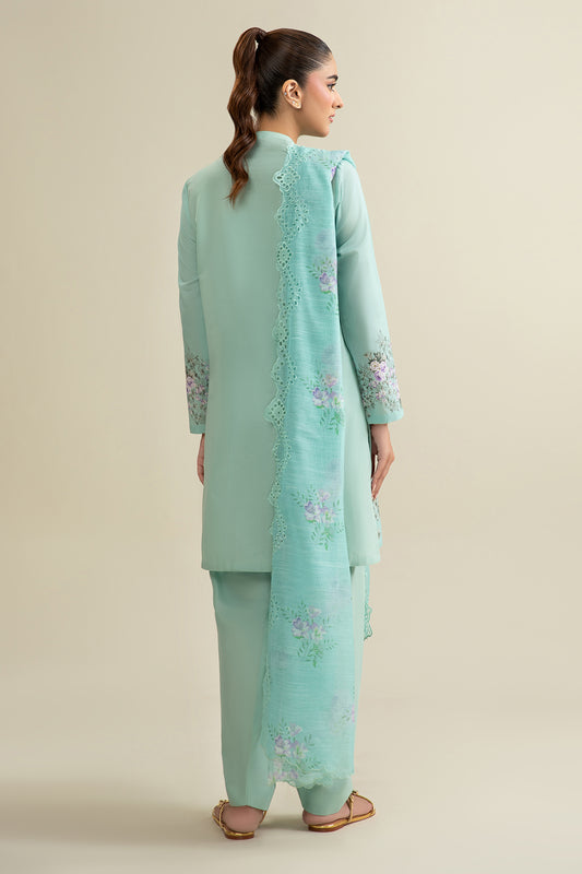3 Piece - Printed & Embroidered Suit - C6298