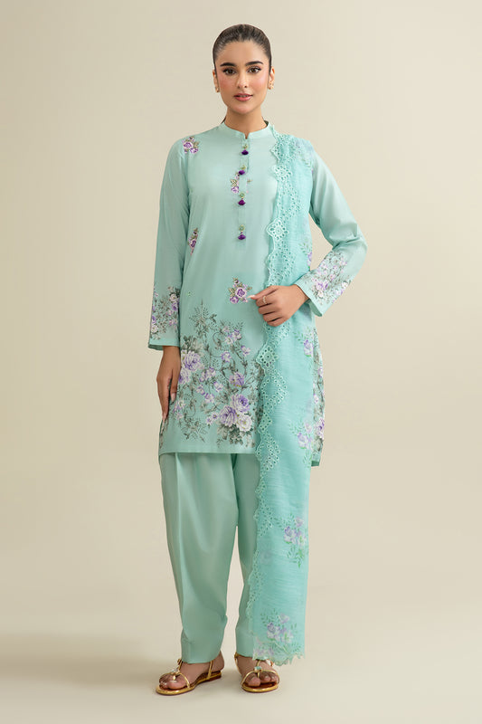 3 Piece - Printed & Embroidered Suit - C6298