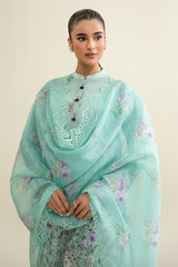 3 Piece - Printed & Embroidered Suit - C6298