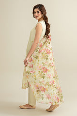 3 Piece - Printed & Embroidered Suit - C6301