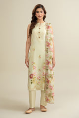3 Piece - Printed & Embroidered Suit - C6301