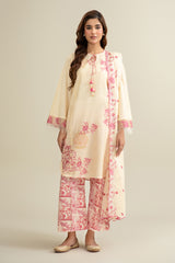 3 Piece - Printed & Embroidered Suit - C6306