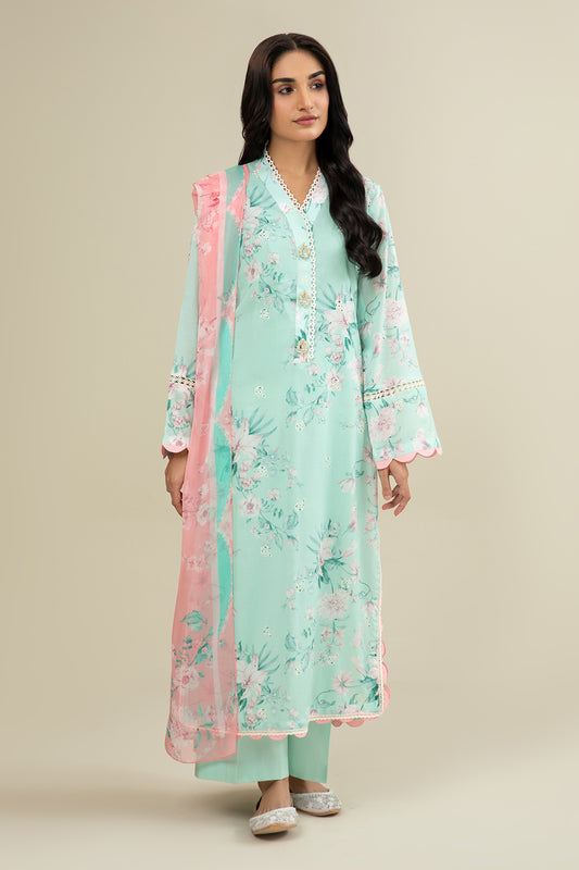 3 Piece - Printed & Embroidered Suit - C6315