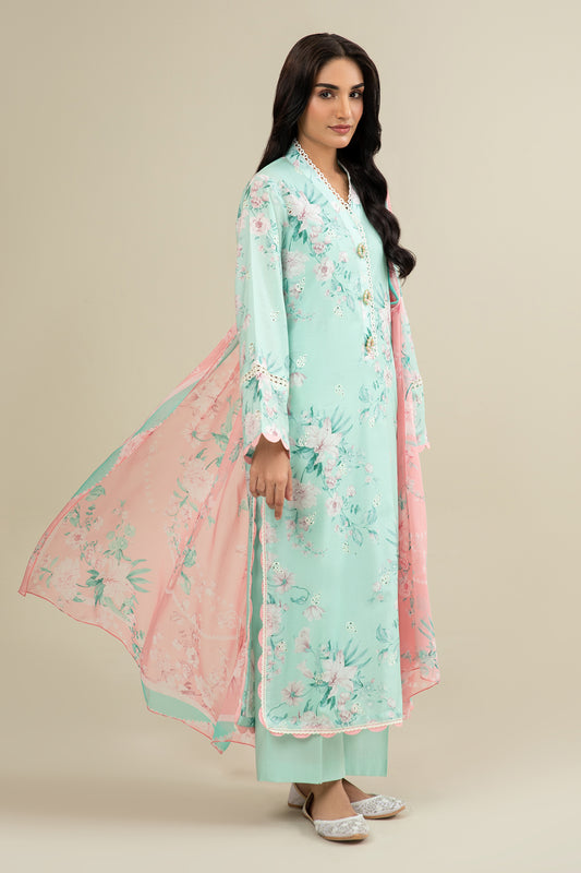 3 Piece - Printed & Embroidered Suit - C6315