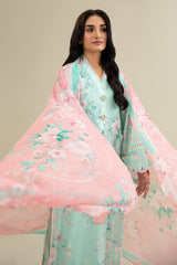 3 Piece - Printed & Embroidered Suit - C6315