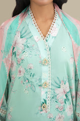 3 Piece - Printed & Embroidered Suit - C6315