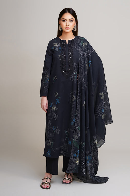 3 Piece - Printed & Embroidered Suit - C6316