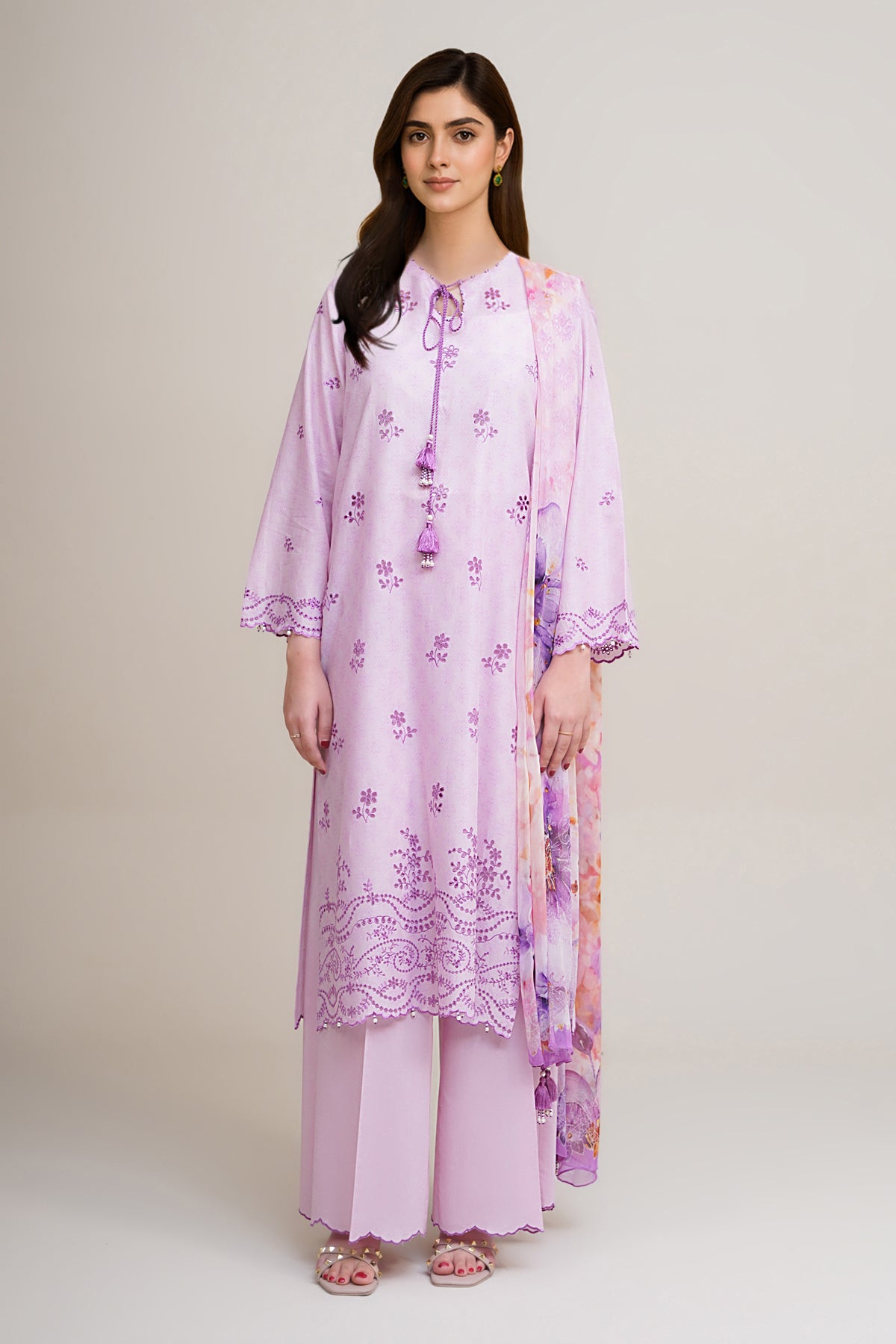 3 Piece - Printed & Embroidered Suit - C6322