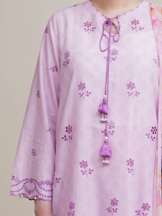 3 Piece - Printed & Embroidered Suit - C6322