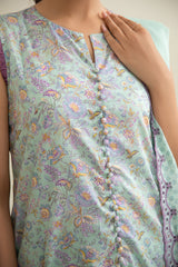 3 Piece - Printed Embroidered Suit - C6325
