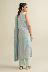 3 Piece - Printed Embroidered Suit - C6325