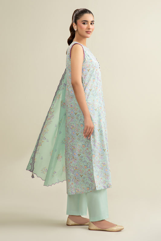 3 Piece - Printed Embroidered Suit - C6325