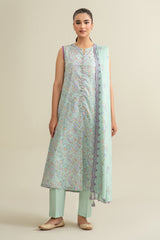 3 Piece - Printed Embroidered Suit - C6325