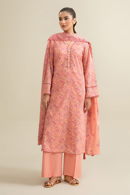 3 Piece - Printed & Embroidered Suit - C6327