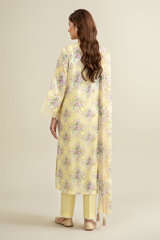 3 Piece - Printed & Embroidered Suit - C6331