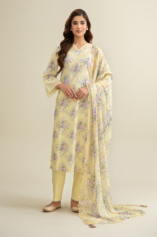 3 Piece - Printed & Embroidered Suit - C6331