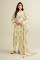 3 Piece - Printed & Embroidered Suit - C6331