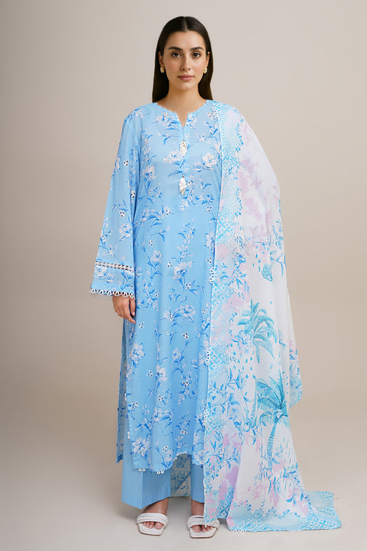 3 Piece - Printed & Embroidered Suit - C6333