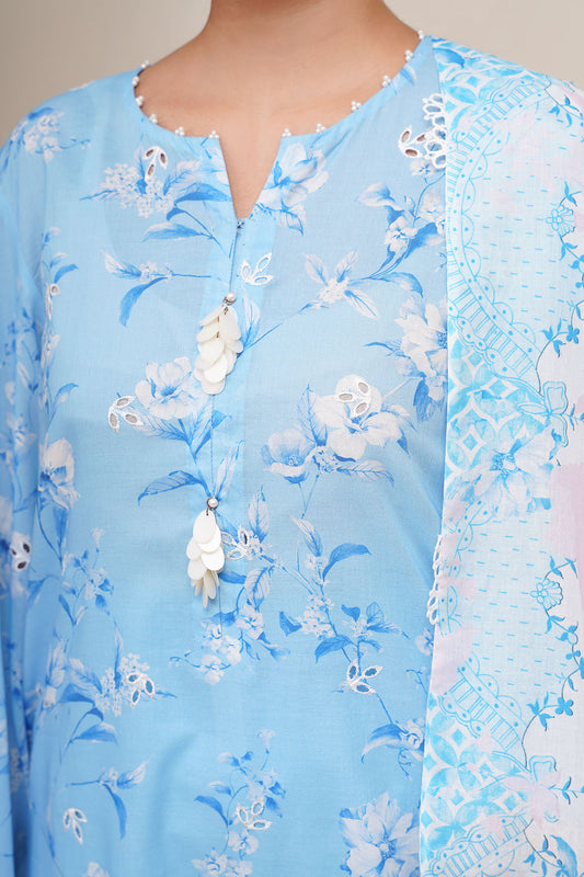 3 Piece - Printed & Embroidered Suit - C6333