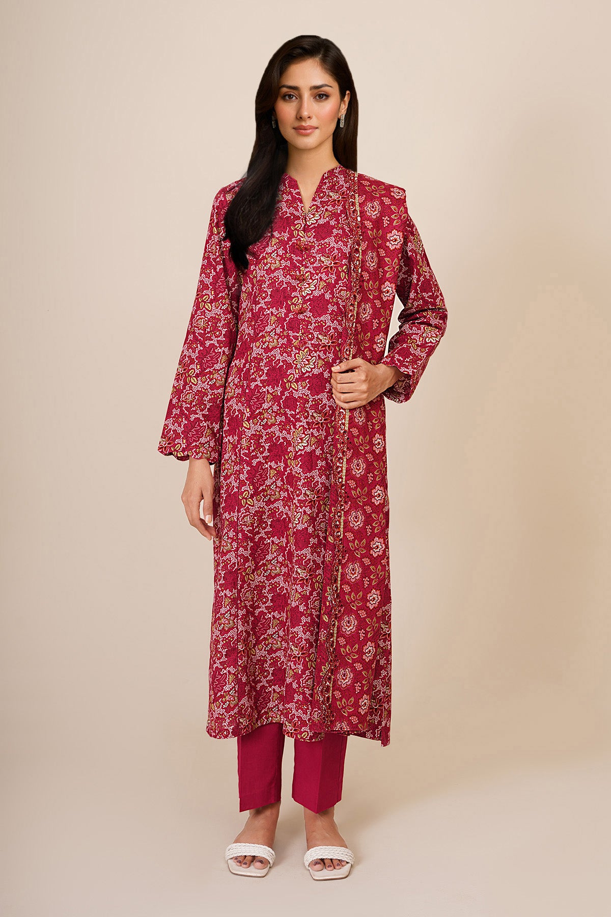 3 Piece - Printed & Embroidered Suit - C6344