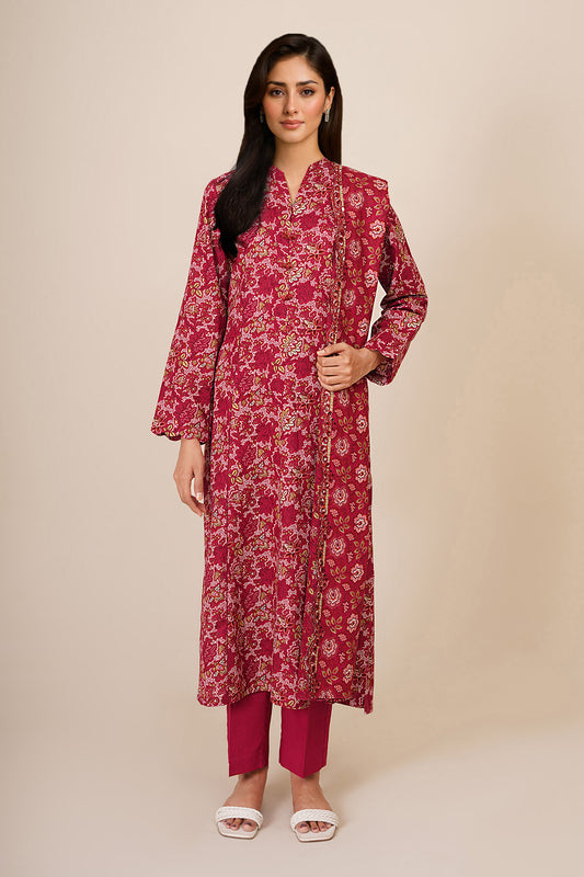 3 Piece - Printed & Embroidered Suit - C6344