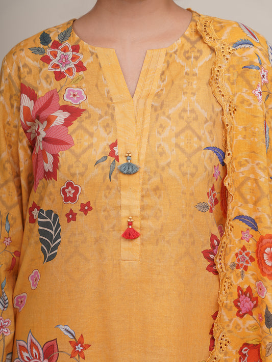 3 Piece - Printed & Embroidered Suit - C6348