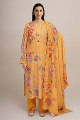 3 Piece - Printed & Embroidered Suit - C6348