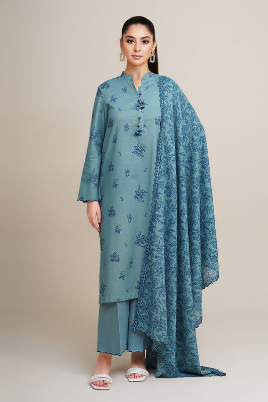 3 Piece - Printed & Embroidered Suit - C6349