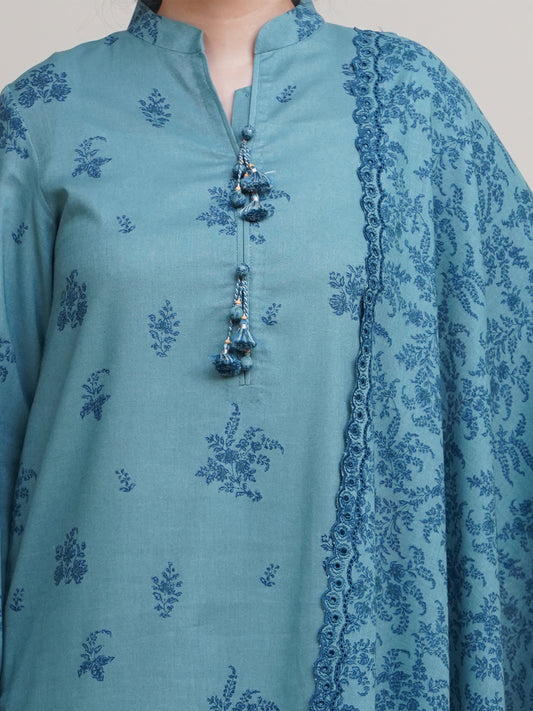 3 Piece - Printed & Embroidered Suit - C6349