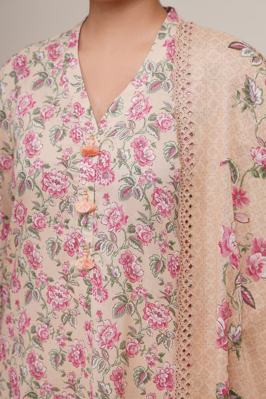 3 Piece - Printed & Embroidered Suit - C6350