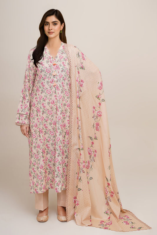 3 Piece - Printed & Embroidered Suit - C6350