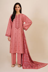 3 Piece - Printed & Embroidered Suit - C6352