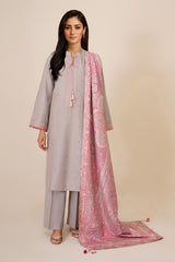 3 Piece - Printed & Embroidered Suit - C6361