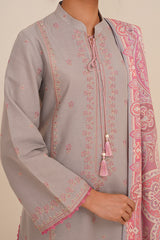 3 Piece - Printed & Embroidered Suit - C6361